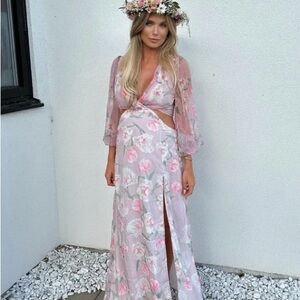 Toelle Sweden Pink Floral Cutout Maxi Dress XS